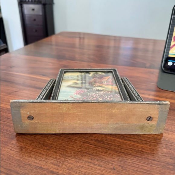 Tilt Swing Picture Frame Antique Art Deco Swinging Tabletop Carved Wood W Photo - Picture 8 of 16